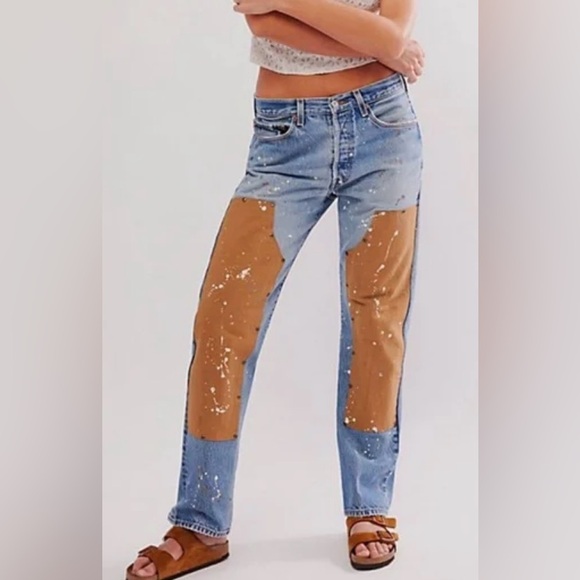 Tricia Fix Denim - Tricia Fix Light Blue Denim Jeans with Brown Patch Panels
